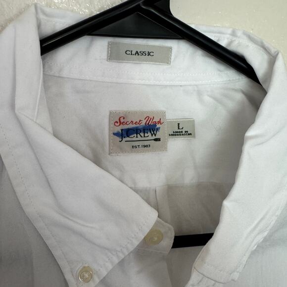 J.Crew Classic Secret Wash Cotton Poplin Shirt L White Button Down Long Sleeve - Picture 4 of 8